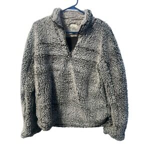 Thread & Supply Women Grey Sherpa Fleece Quarter Zip Pullover Sweatshirt XS